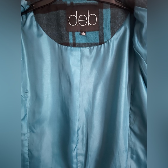 Vintage Deb Turquoise Plaid Pea Coat size 1x - missing belt - Picture 11 of 14